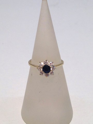 14k guldring m. safir og kvarts. Str. 51