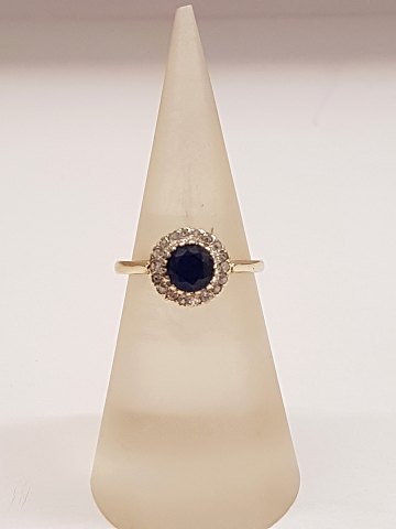 14k guldring m. safir og kvarts. Str. 52