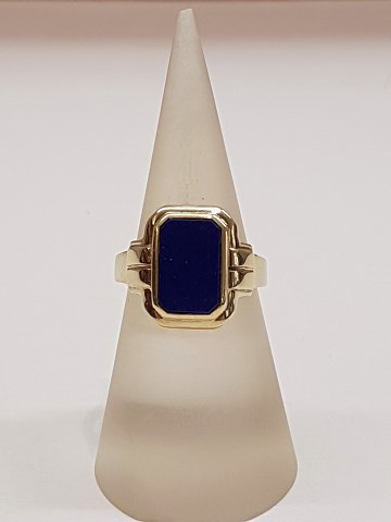 8k guldring m. lapis lazuli. Str. 55