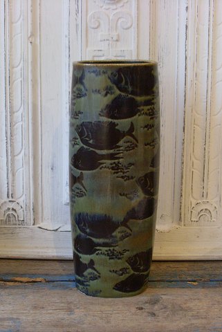 Niels Thorsson for Royal Copenhagen stor unika vase dekoreret med fisk 36,5cm.