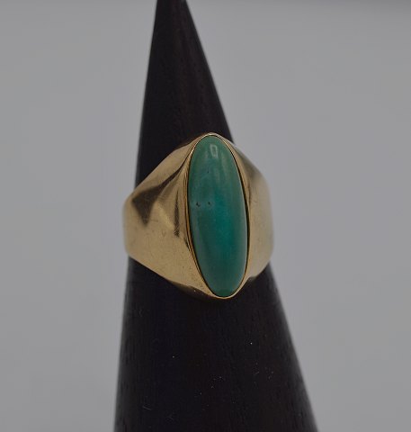 14k guldring m. turkis. Str. 51,5