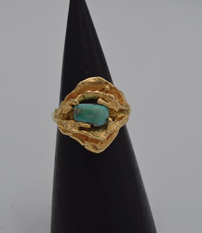 14k guldring m. turkis. Str. 54