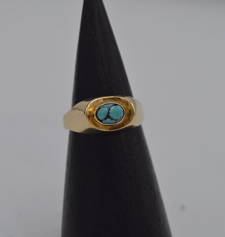 14k guldring m. turkis. Str. 56