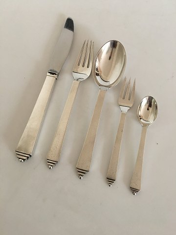Georg Jensen "Pyramid" Sterling Silver Flatware Set for 12 People. 60 Pieces