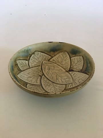 Royal Copenhagen Gerd Bøgelund Unique Stoneware Bowl with Leaf Motif.