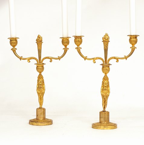 Pair of gilt bronze candelabra. France circa 1810. 
H: 35cm. W: 26cm