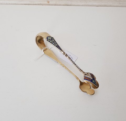 Sugar tongs in gilded silver with enamel