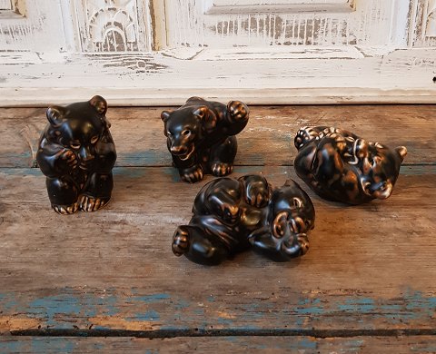 Royal Copenhagen - Brown bear cubs in stoneware by Knud Kyhn no. 
21432-21433-21434-21435