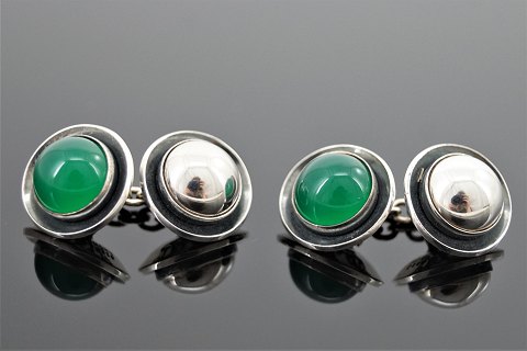 Niels Erik From; Cufflinks of sterling silver set with chrysopras