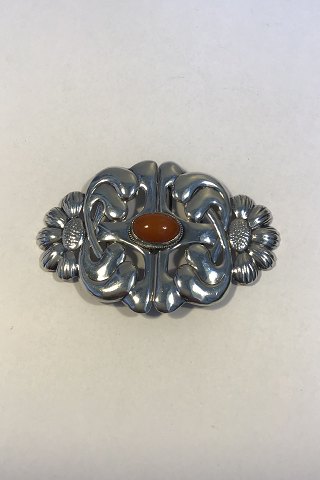 Danish Art Nouveau Silver Belt Buckle with Amber