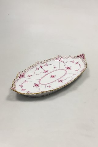 Royal Copenhagen Blue Fluted Red Ruby/Pink with Gold Edge Full Lace Small Oval 
Dish No 2/1115