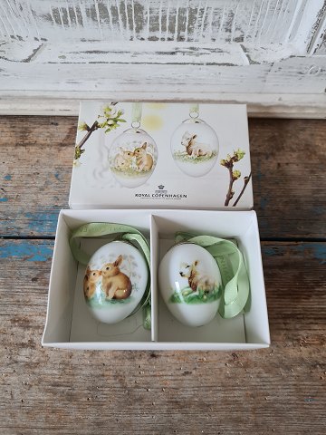 Royal Copenhagen Easter eggs decorated with lamb & hare kittens