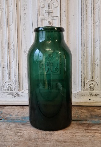 Green jam glass Aalborg glassworks 1899. Height 31 cm.