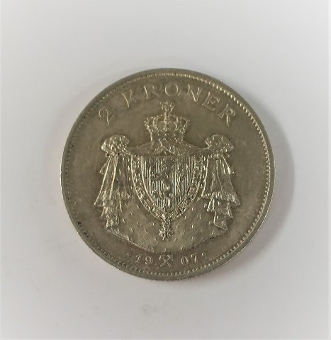 Norge. Sølv jubilæums 2 krone fra 1907. Diameter 31 mm