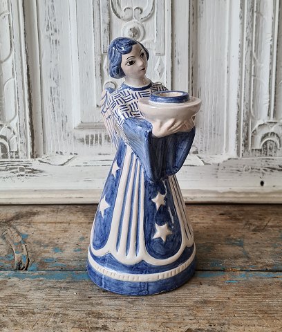 Hjorth candlestick for chandelier in the form of a large angel in blue and white 
glaze 23 cm.