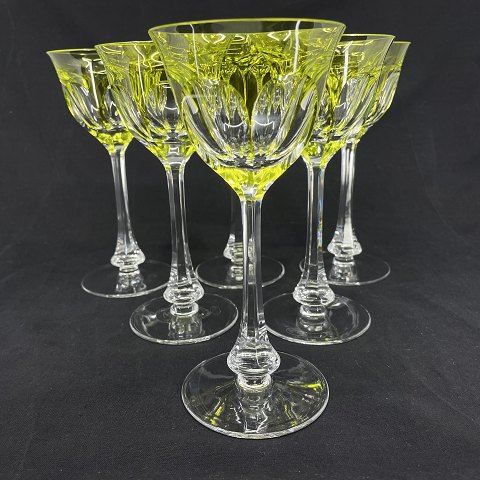 6 green Lady Hamilton white wine glasses by Moser
