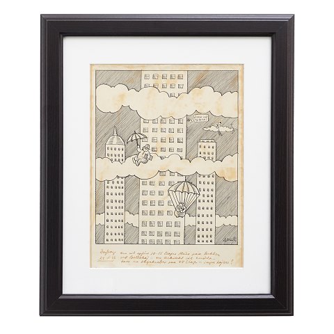 Robert Storm Petersen, 1882-1949, indian 
ink/paper. Signed and dated 29.11.44. Visible 
size: 39x29cm. With frame: 58x48cm