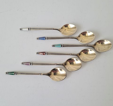 A.Michelsen set of 6 mocha spoons in gilded sterling silver with enamel