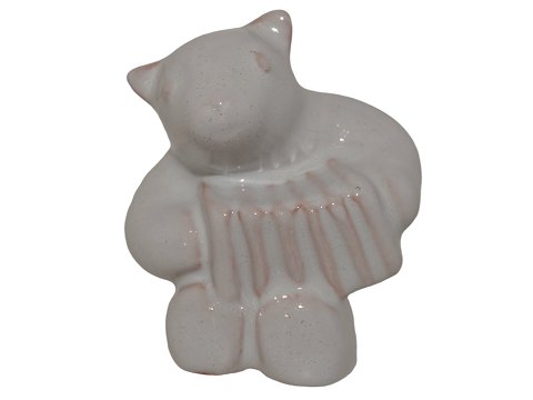 Hjorth keramik miniature figurHvid bjørneunge med harmonika