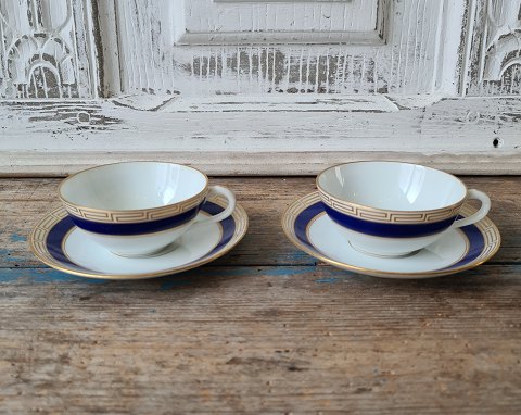 Set of 5 B&G small coffee cups decorated with royal blue, Greek eternity pattern 
and coat of arms in gold