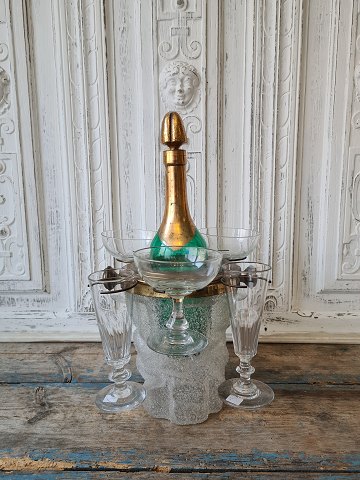 Champagnekøler i glas med forgyldt metal montering med plads til seks glas