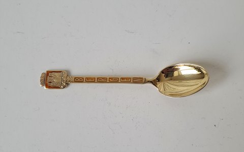 Norwegian mocha spoon in gilded silver and enamel with the text Bergen