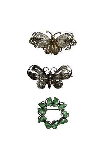 Vintage butterfly brooches, silver, including 925 sterling silver plus enamel