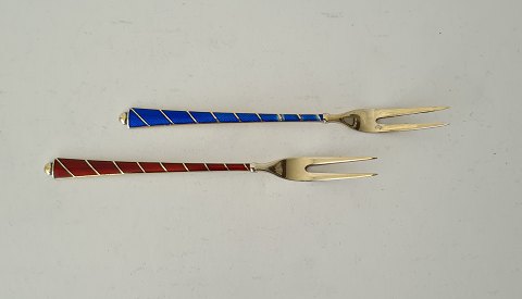 Small fork - cocktail fork in gilded sterling silver and enamel