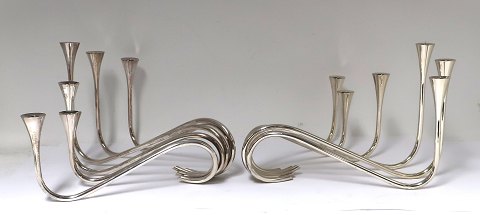Michelsen. Silver candlestick (925). A pair. Design Ibi Trier Mörch. Height 16.5 
cm. Length 24 cm. Produced 1953 (C9) 1956 (F9)
