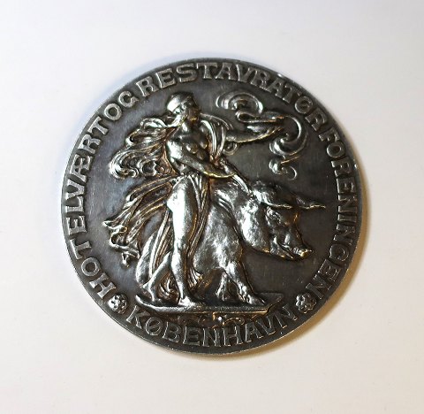 Denmark. Silver medal. Hotel host and restaurateur association Copenhagen. 
Exhibition 1908. Diameter 45 mm.