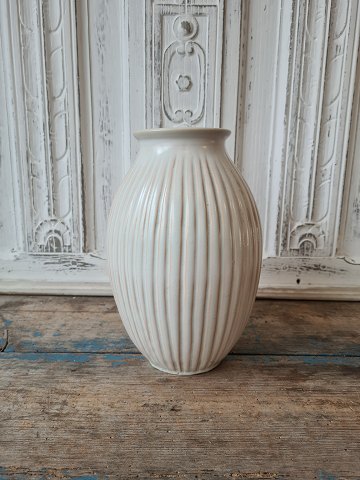 Michael Andersen large fluted vase with cream colored glaze