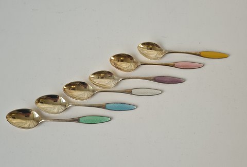 Set of 6 Frigast mocha spoons in gold-plated sterling silver with enamel