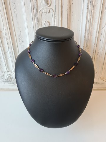 Vintage necklace in 8 kt gold with amethyst by Hermann Siersbøl