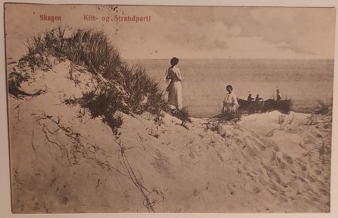 Postkort: Klit -og strandparti I Skagen i 1911