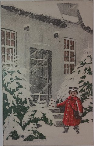 Postkort: Julekort med barne-postbud 1910