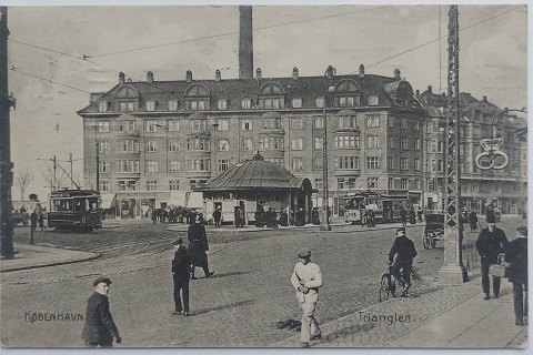 Postkort: Liv på Triangelen Østerbro i 1909