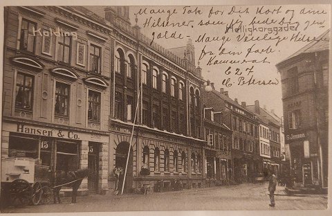 Postkort: Motiv fra Helligkorsgade i Kolding 1908
