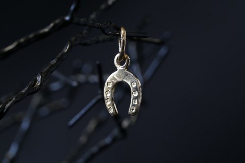 Pendant for necklace designed as a horseshoe. 14 carat gold, stamped 585.