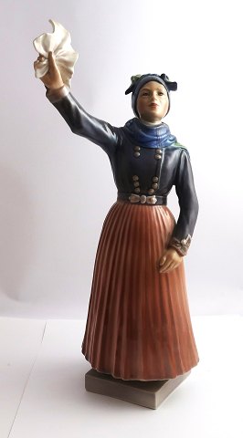 Dahl Jensen. Porcelain figure. Waving fanö girl. Model 1325. Height 31.5 cm. (2. 
quality)