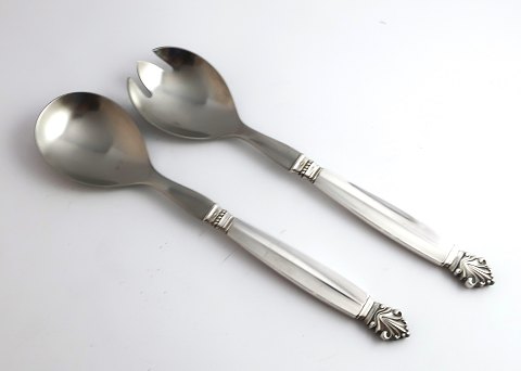 Georg Jensen. Silver cutlery (925). Acanthus. Salad set with steel. Length 23.5 
cm.
