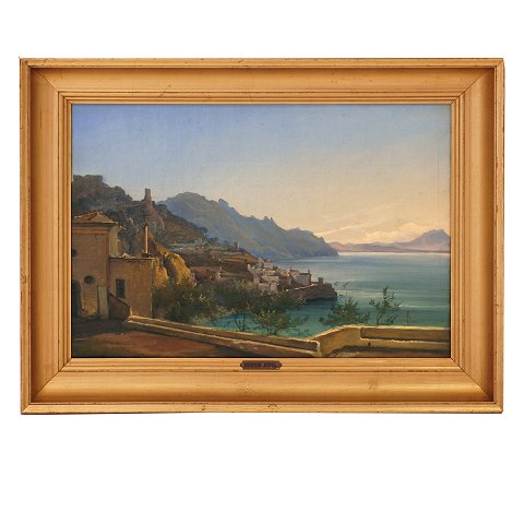 Morten Jepsen, 1826-1903, Öl auf Leinen. Partie 
von der Küste Amalfis, Italien, um 1866. 
Lichtmasse: 29x42cm. Mit Rahmen: 39x52cm