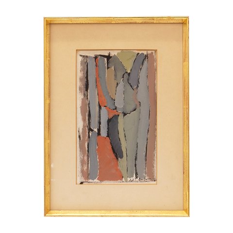 Bernard Dufour, 1922-2016, komposition, mixed 
media på papir. Signeret. Lysmål: 23x14cm. Med 
ramme: 35x25cm