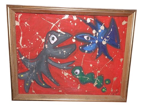 Susanne Kjær
Moderne rødt oliemaleri med fisk