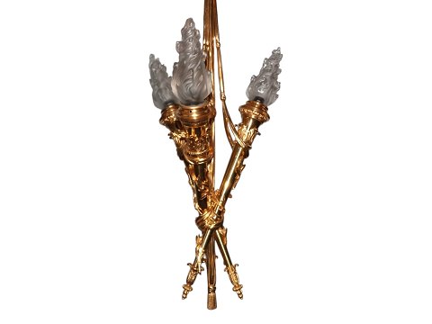 Smal Empire Lysekrone i massiv bronze med tre fakler