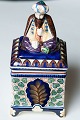 Royal Copenhagen Aluminia Faience 992-805 Squarre Tobacco Jar with Oriental man 
on the lid 23 x 10.5 cm Chr. Joachim 1913