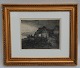 Radering: Carl Locher 1903 Fiskerhus 26.6 x 32 cm Inklusiv Guldramme