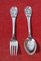 Little Tiny or Thumbelina set child's spoon and child's fork of Danish solid silver