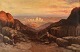 Inez Leander (1878-1969), svensk kunstner / orientalist. Olie på lærred. Nomader 
med kameler i bjerglandskab med by i baggrunden. Dateret 1935. 
