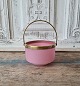 1800s candy bowl in pink opaline with brass handle.