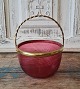 1800s sugar bowl in raspberry colored glass with brass mounting